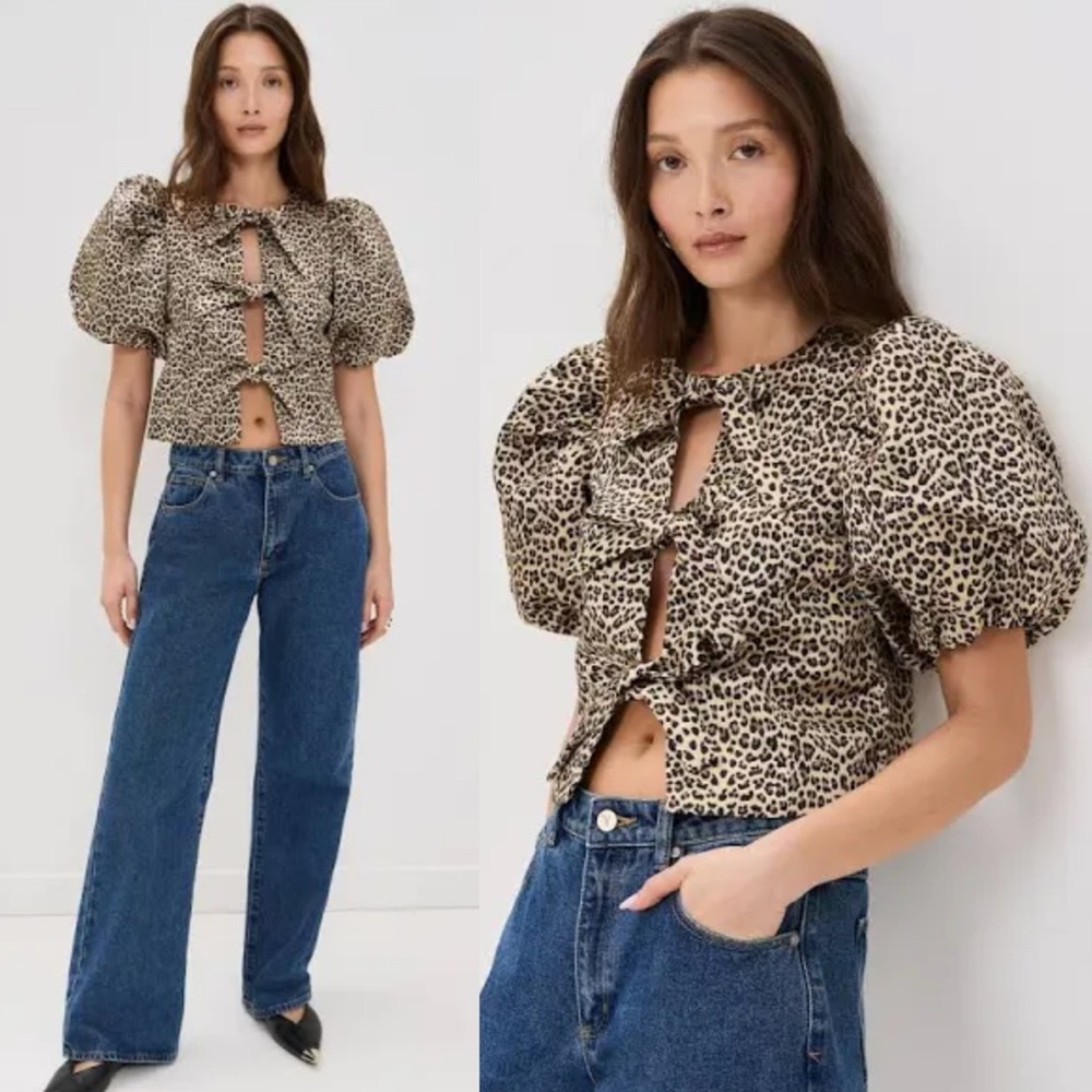 English Factory Animal Print Puff Sleeve Blouse - Picture 6 of 14